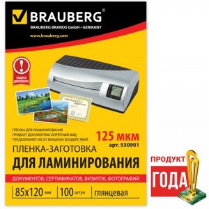 Пленки-заготовки д/ламинир-я BRAUBERG, КОМПЛЕКТ 100шт, 85*12