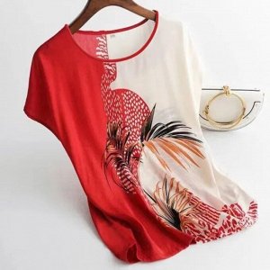 Женская блуза с короткими рукавами, с принтом, белый/красный