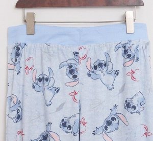 Домашние свободные брюки с принтом, пояс на резинке,  голубой