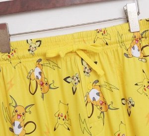 Домашние свободные брюки трикотажные с принтом, пояс на резинке,  желтый