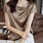 Женская блуза с короткими рукавами, коричневый