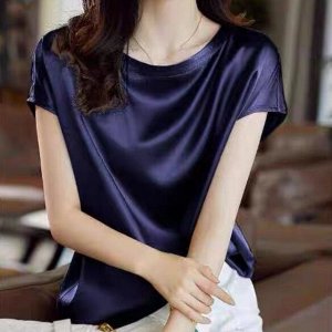 Женская блуза с короткими рукавами, темно-синий