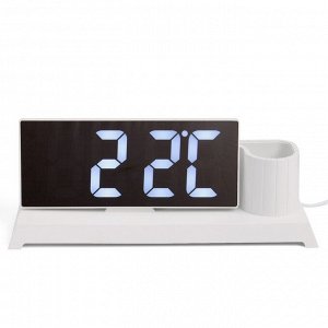 СИМА-ЛЕНД Часы - органайзер электронные, настольные, белая индикация, 11 x 25 см, от USB