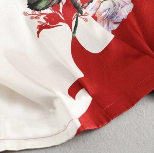 Женская блуза с короткими рукавами, с цветочным принтом, белый/красный