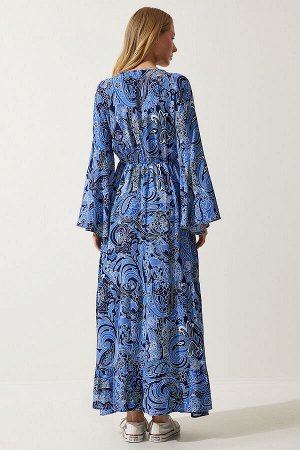 Женское летнее вискозное платье синего цвета с узором DD01303