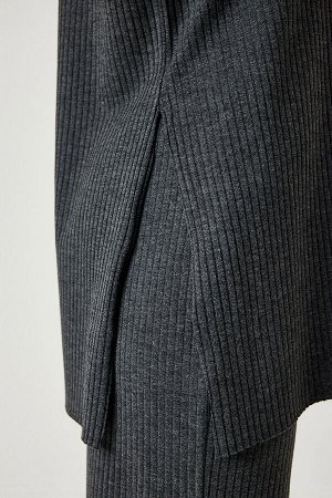 Женский комплект из трикотажной блузки и брюк антрацитового цвета KH00088