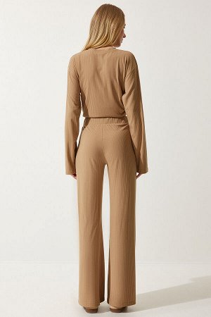 Женский комплект из трикотажной блузки и брюк бисквитного цвета KH00088