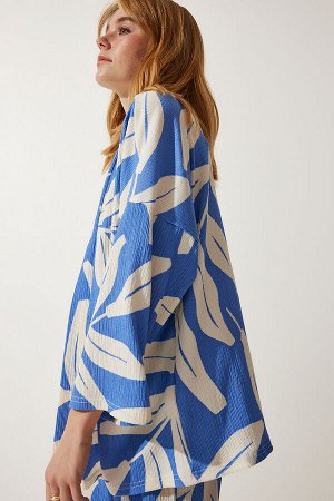 Женская летняя куртка палаццо с узором небесно-голубого цвета DD01304