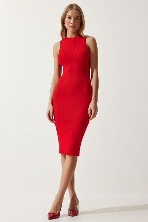 Женское красное трикотажное платье Saran в рубчик NS00400
