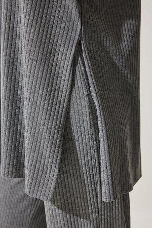 Женский комплект из серой трикотажной блузки и брюк на шнурке KH00088