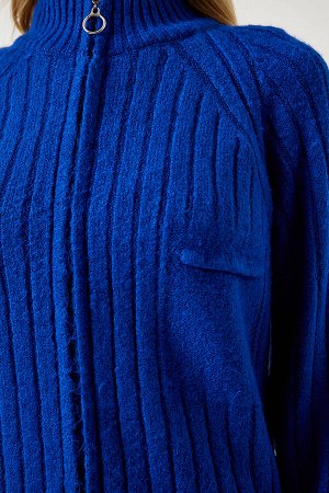 Женский темно-синий трикотажный кардиган на молнии DD01301