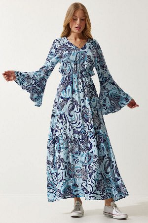 Женское летнее вискозное платье небесно-голубого цвета с рисунком DD01303