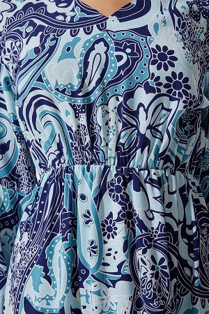 Женское летнее вискозное платье небесно-голубого цвета с узором DD01303