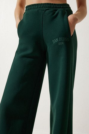 Женские прямые толстые спортивные штаны изумрудно-зеленого цвета розового золота HF00445