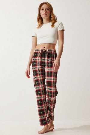 Женские трикотажные пижамные штаны с мягкой текстурой черного и красного цвета CE00089