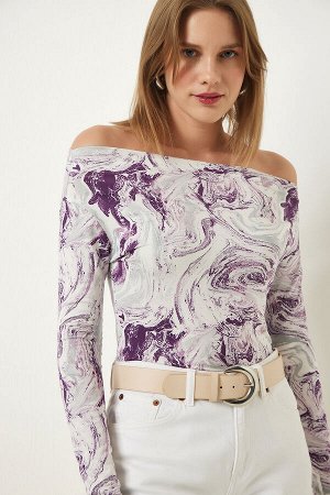 Женская фиолетовая трикотажная блузка из вискозы с вырезом лодочкой RX00047