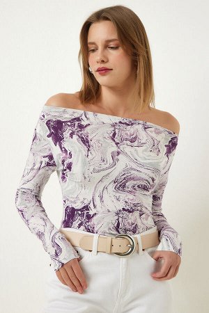 Женская фиолетовая трикотажная блузка из вискозы с вырезом лодочкой RX00047