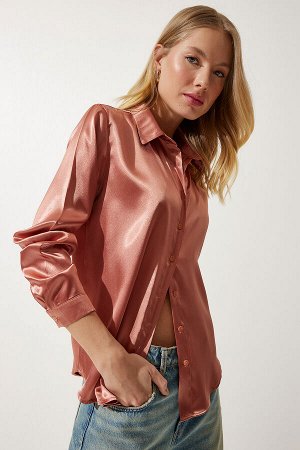 Женская атласная рубашка с легкой драпировкой Dusty Rose DD00990