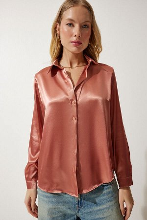 Женская атласная рубашка с легкой драпировкой Dusty Rose DD00990