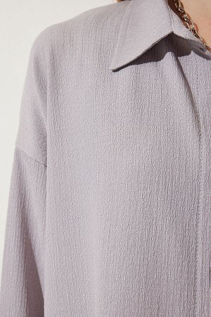 Женский серый повседневный комплект из трикотажной рубашки и брюк KH00090