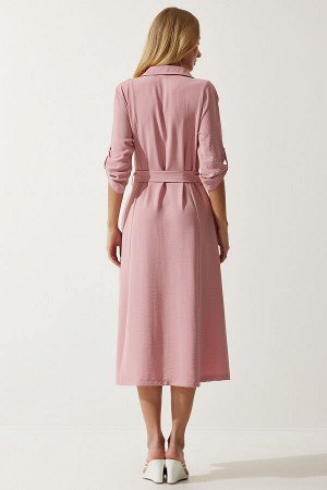 Женское платье-рубашка ярко-розового цвета с поясом DD01256