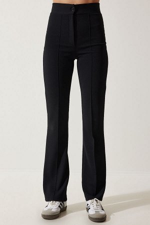 Женские черные удобные трикотажные брюки из лайкры с высокой талией RV00090