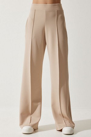 Женские эластичные спортивные брюки кремового цвета BF00090