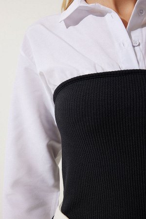 Женская белая черная рубашка-рубашка с воротником поло и цветными блоками AN00174