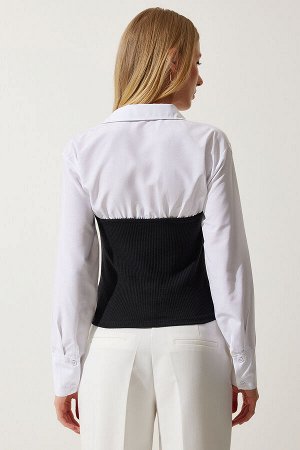 Женская белая черная рубашка-рубашка с воротником поло и цветными блоками AN00174