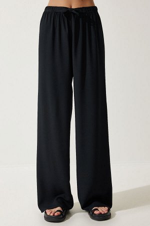 Женские черные свободные трикотажные брюки-палаццо EN00610
