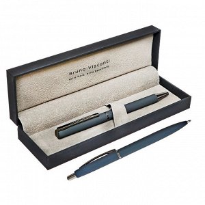 Ручка шариковая поворотная, 0.7 мм, BrunoVisconti BERGAMO, стержень синий, серый металлический корпус, в футляре