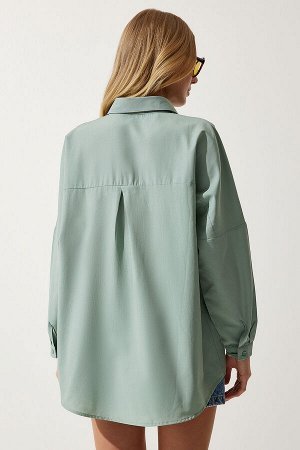 Женская зеленая длинная базовая рубашка оверсайз DD00842