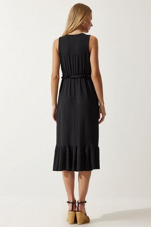 Женское черное трикотажное платье с глубоким v-образным вырезом и толстыми бретелями MC00268
