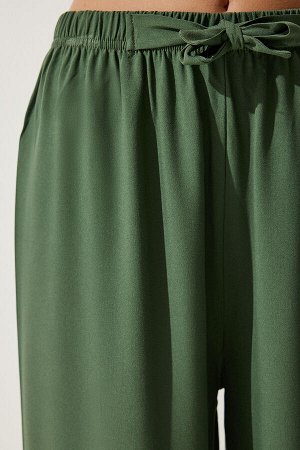Женские струящиеся трикотажные брюки цвета хаки EN00610