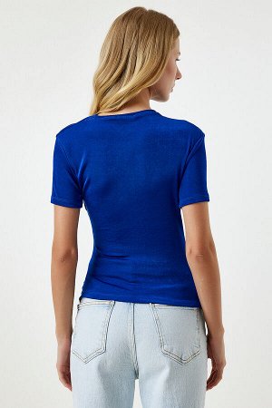 Женская синяя блузка из вискозы со сборками FF00156