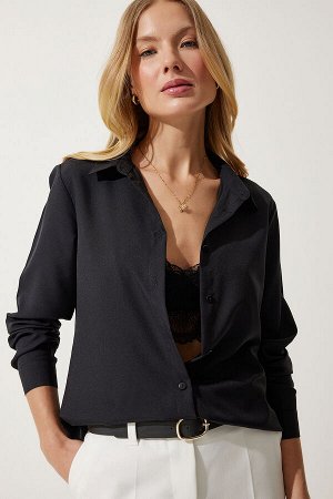 Женская черная базовая рубашка с мягкой текстурой DD01297