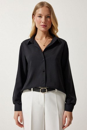 Женская черная базовая рубашка с мягкой текстурой DD01297