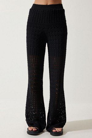 Женские черные ажурные трикотажные брюки YU00016