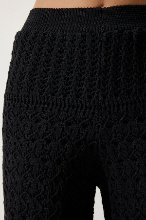 Женские черные ажурные трикотажные брюки YU00016
