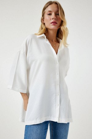 Женская белая трикотажная рубашка с разрезом и мягкой текстурой BF00092