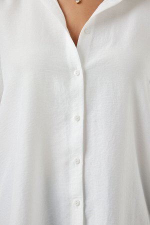 Женская белая трикотажная рубашка с разрезом и мягкой текстурой BF00092