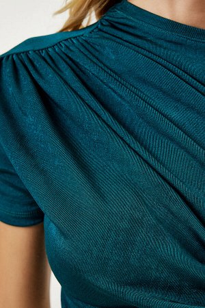 Женская изумрудно-зеленая блузка из вискозы со сборками FF00156