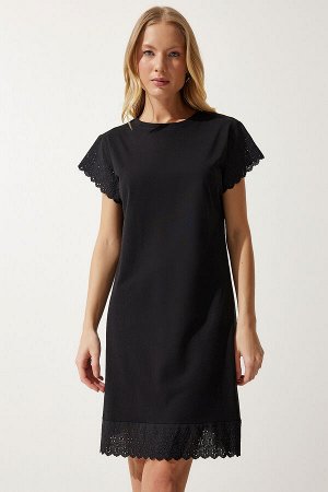 Женское черное трикотажное платье с фестонами BF00094