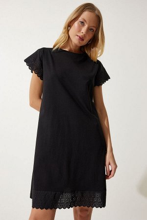 Женское черное трикотажное платье с фестонами BF00094