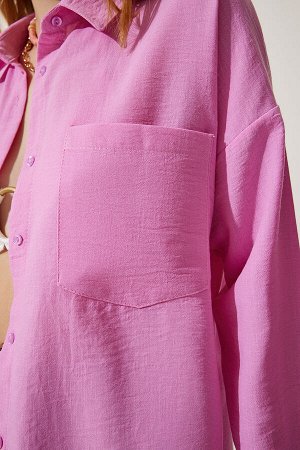 Женская светло-розовая льняная рубашка большого размера Airrobin DD01222