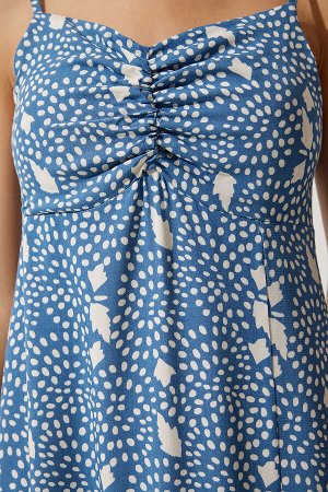 Женское вискозное платье цвета индиго синего цвета с узором на бретелях UB00236