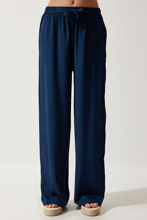 Женские темно-синие свободные трикотажные брюки-палаццо EN00610
