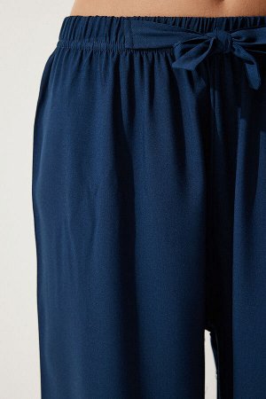 Женские темно-синие свободные трикотажные брюки-палаццо EN00610