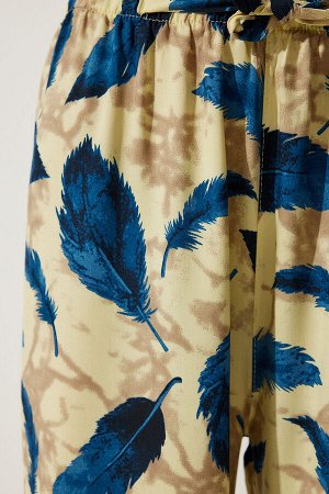 Женские летние свободные брюки из вискозы желтого, темно-синего цвета с высокой талией BH00354