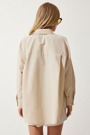 Женская поплиновая рубашка-бойфренд с одним карманом в стиле латте CY00014